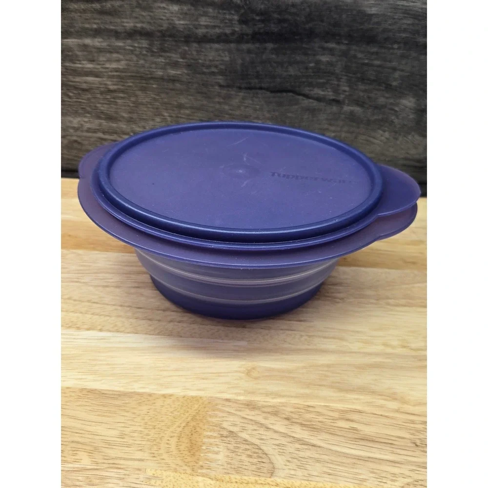 Tupperware FlatOut Collapsible Storage Bowl 950ml Purple 5453A-3 Lid 5455A-2